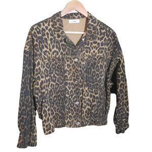 Elia Cher Womens Leopard Print Elastic Crop Waist and Cuffs Jacket Size Large